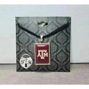 Texas A&M University Aggies Pendant Necklace NCAA Jewelry 18" Black Leather Cord